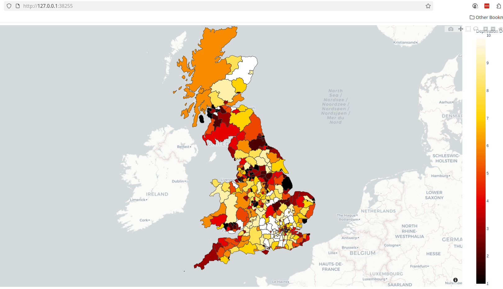 Choropleth map of Index of Multiple Deprivation 2019